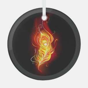 Fire Peacock Feather Glass Ornament