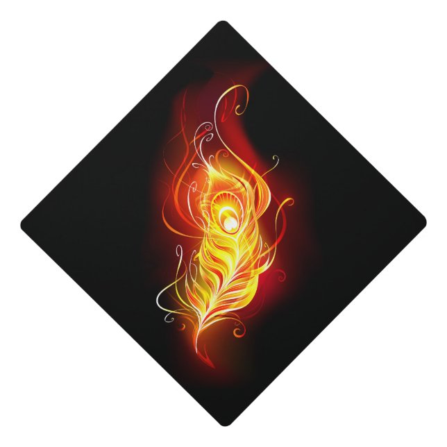 Fire Peacock Feather Graduation Cap Topper (Front)