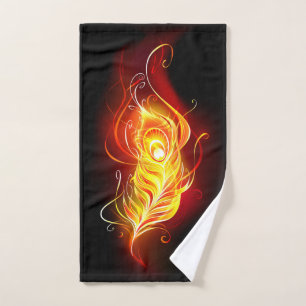 Fire Peacock Feather Hand Towel