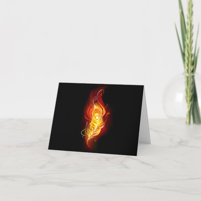 Fire Peacock Feather Holiday Card (Front)