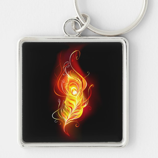Fire Peacock Feather Keychain (Front)