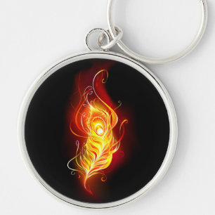 Fire Peacock Feather Keychain