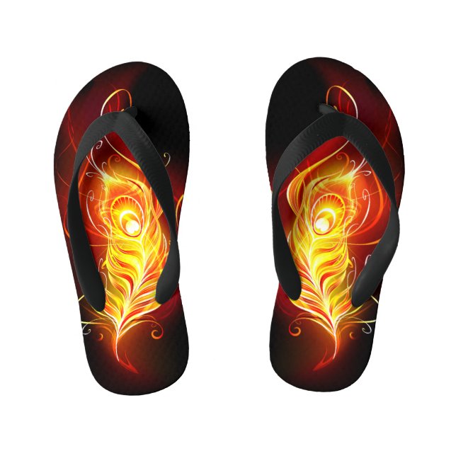 Fire Peacock Feather Kid's Flip Flops (Footbed)