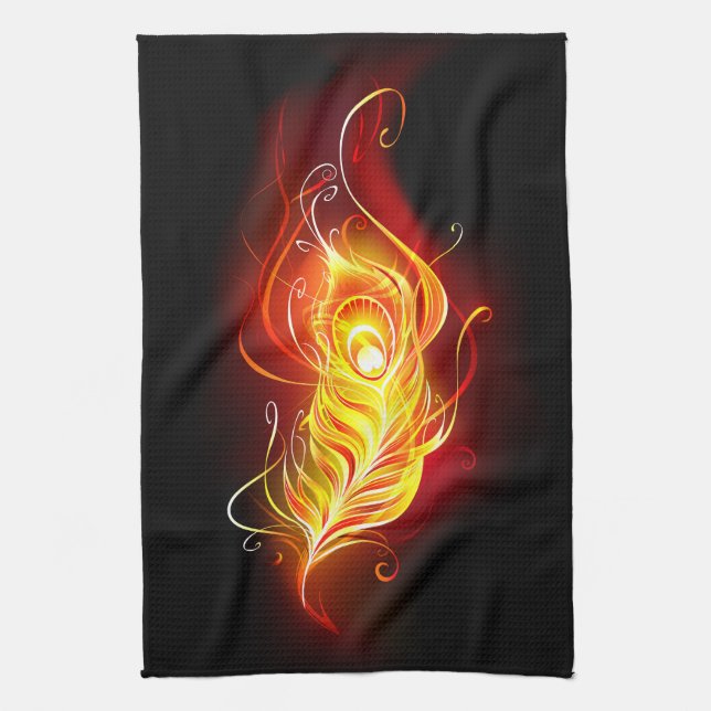 Fire Peacock Feather Kitchen Towel (Vertical)