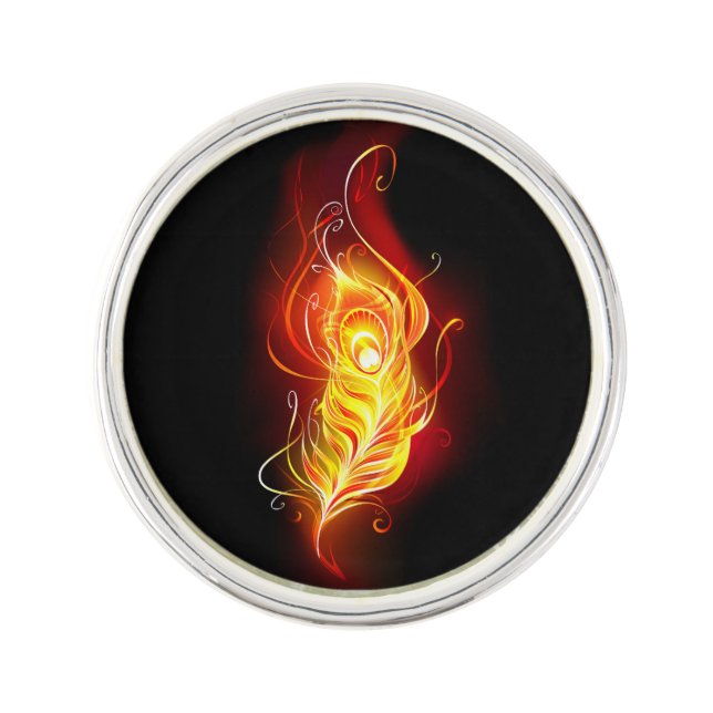 Fire Peacock Feather Lapel Pin (Front)