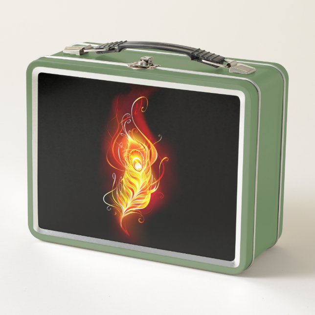Fire Peacock Feather Metal Lunch Box (Front)
