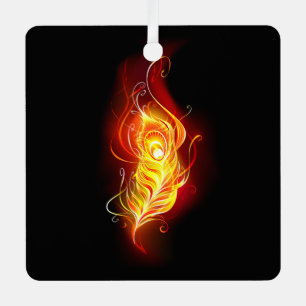 Fire Peacock Feather Metal Ornament