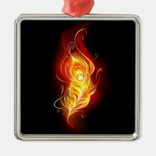 Fire Peacock Feather Metal Ornament