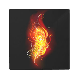 Fire Peacock Feather Metal Print