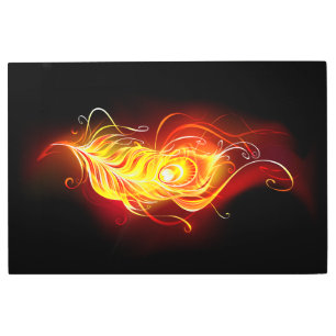 Fire Peacock Feather Metal Print