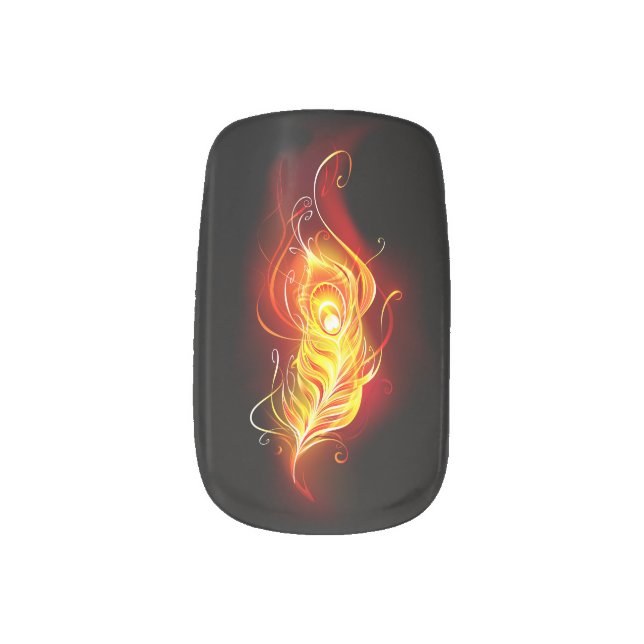 Fire Peacock Feather Minx Nail Art (Left Thumb)
