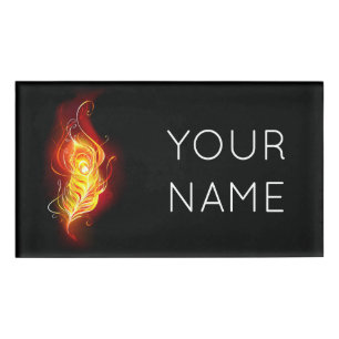 Fire Peacock Feather Name Tag