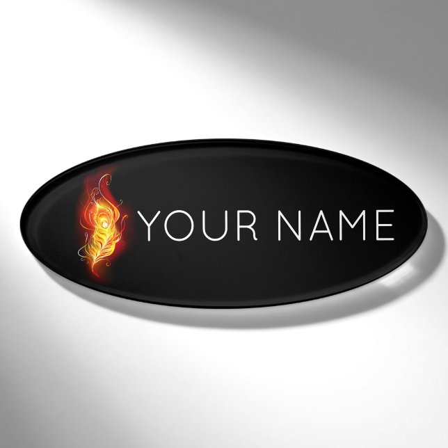 Fire Peacock Feather Name Tag (Front)