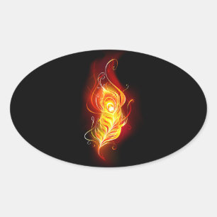 Fire Peacock Feather Oval Sticker