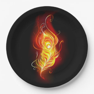 Fire Peacock Feather Paper Plates