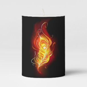 Fire Peacock Feather Pillar Candle