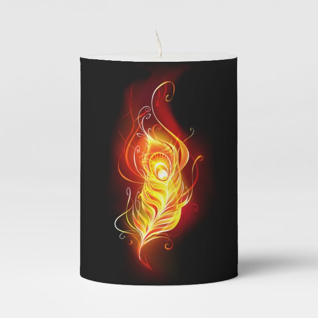 Fire Peacock Feather Pillar Candle (Front)