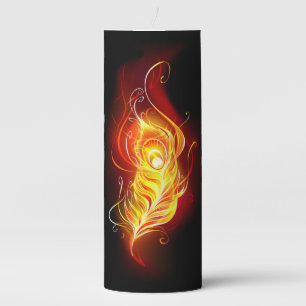 Fire Peacock Feather Pillar Candle