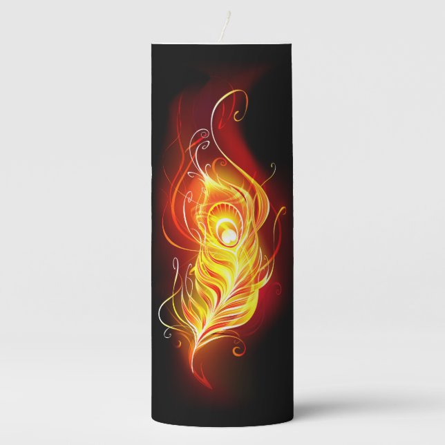 Fire Peacock Feather Pillar Candle (Front)