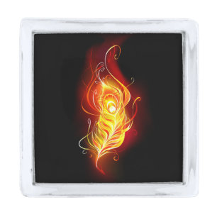 Fire Peacock Feather Silver Finish Lapel Pin