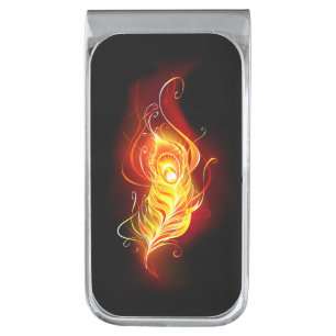 Fire Peacock Feather Silver Finish Money Clip