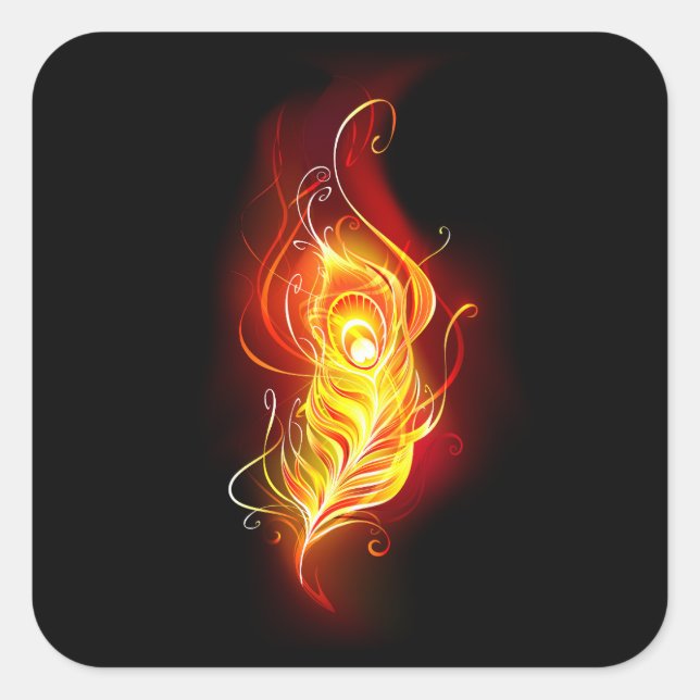 Fire Peacock Feather Square Sticker (Front)