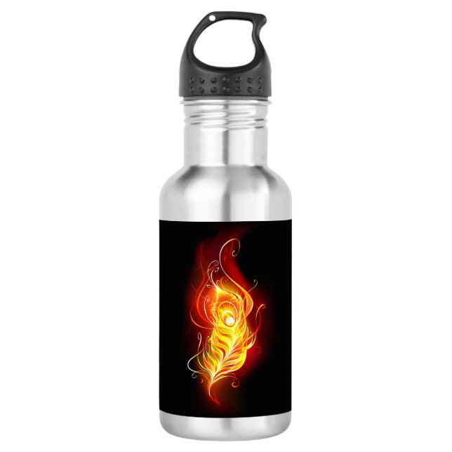 Fire Peacock Feather Stainless Steel Water Bottle (Front)