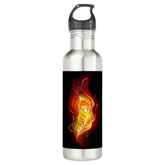 Fire Peacock Feather Stainless Steel Water Bottle (Front)