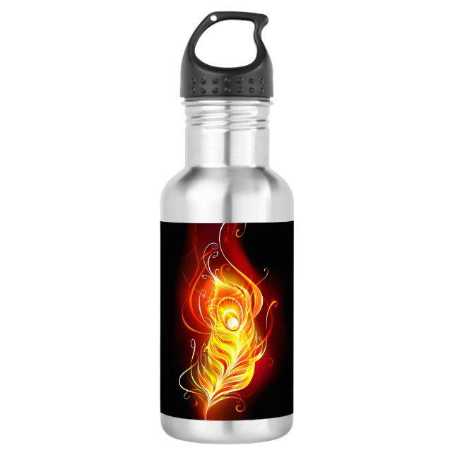 Fire Peacock Feather Stainless Steel Water Bottle (Front)
