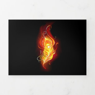 Fire Peacock Feather Tri-Fold Card