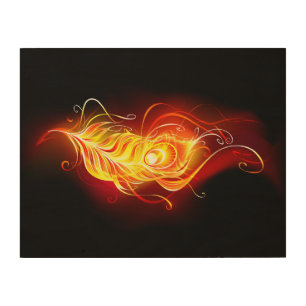 Fire Peacock Feather Wood Wall Art