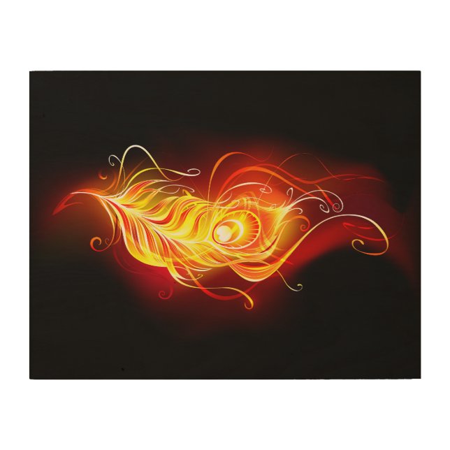 Fire Peacock Feather Wood Wall Art (Front)