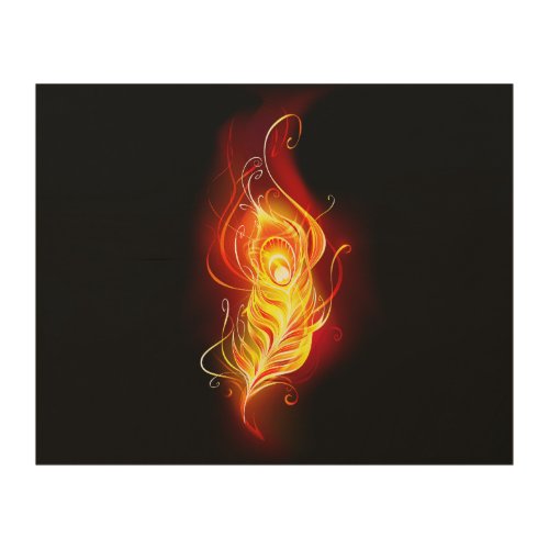 Fire Peacock Feather Wood Wall Art