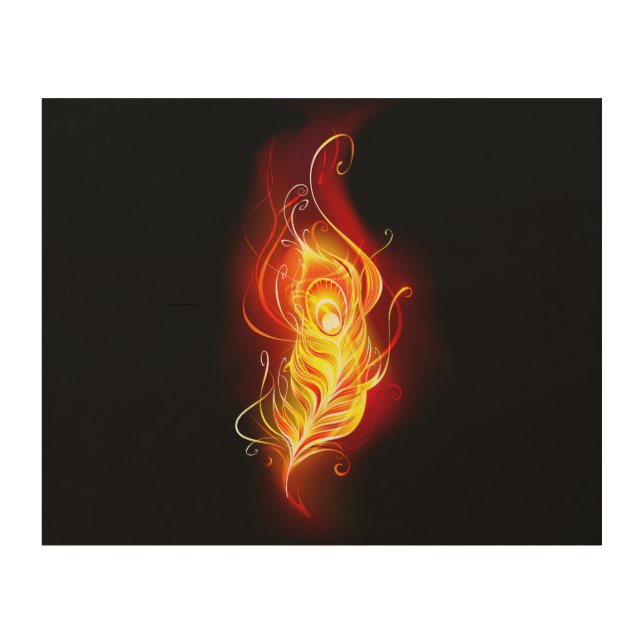 Fire Peacock Feather Wood Wall Art (Front)