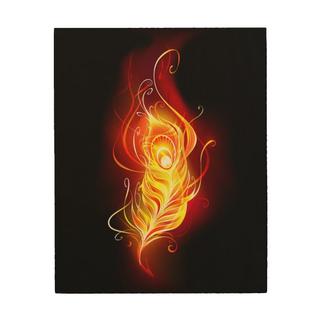 Fire Peacock Feather Wood Wall Art (Front)