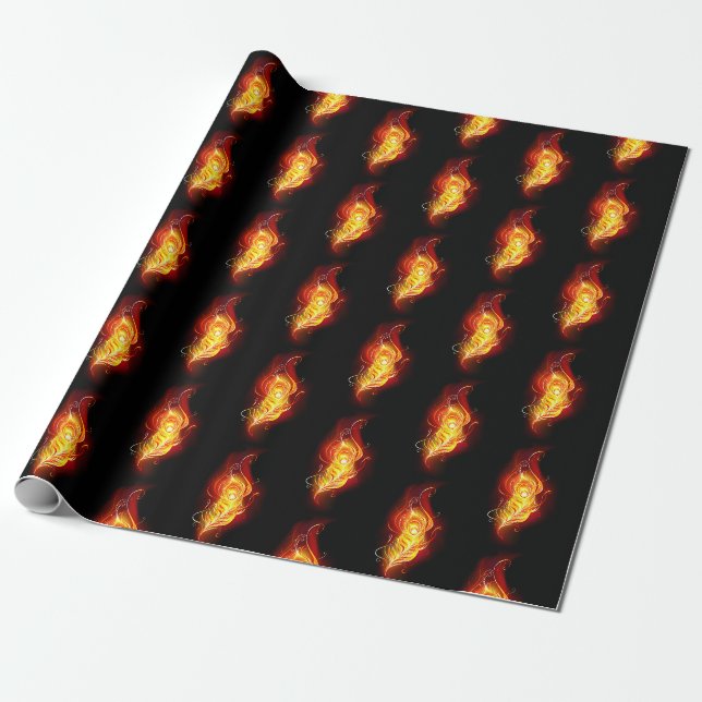 Fire Peacock Feather Wrapping Paper (Unrolled)