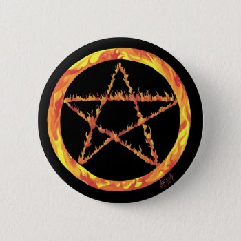 Fire Pentacle Pinback Button by Lyreck at Zazzle