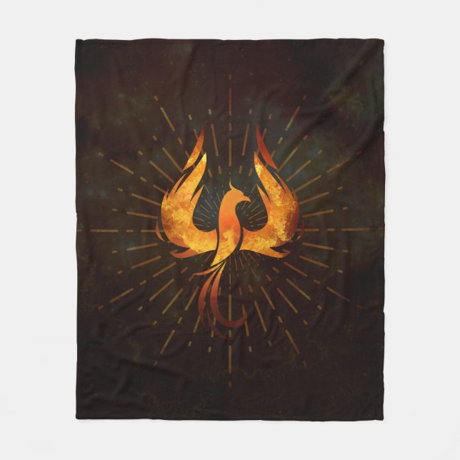Fire Phoenix Bird Fleece Blanket (Front)