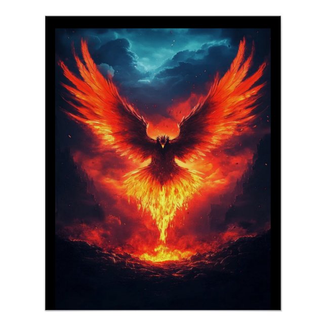 Fire Phoenix Rising, Customizable Poster (Front)