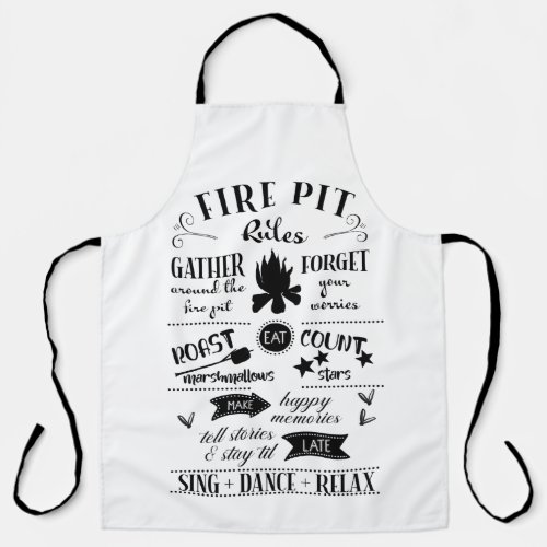 Fire Pit Rules Black Typography Apron