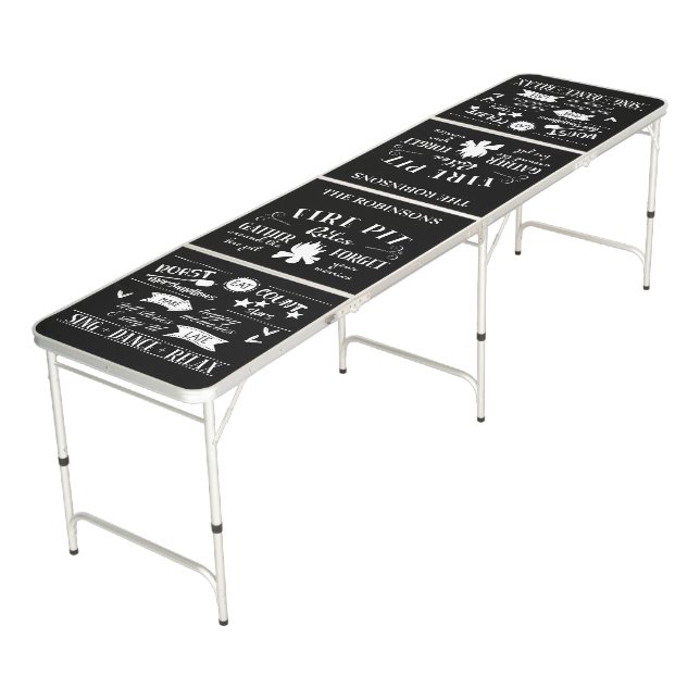 Fire Pit Rules Black White Personalized Beer Pong Table (Angled)