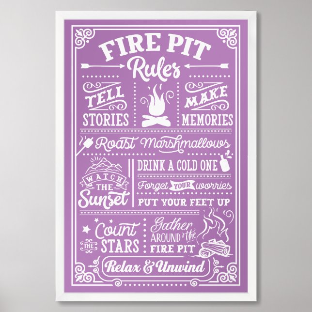Fire Pit Rules - Lilac Framed Art (Framed Front)