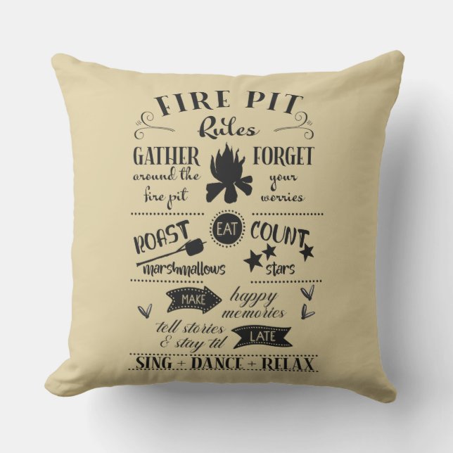 Fire Pit Rules Navy Sand Personalized Outdoor Outdoor Pillow (Front)