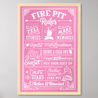 Fire Pit Rules - Pink Framed Art