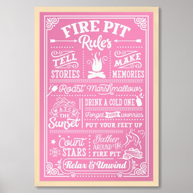 Fire Pit Rules - Pink Framed Art (Framed Front)