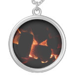 Fire Pit Winter Burning Logs Silver Plated Necklace