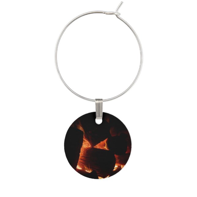 Fire Pit Winter Burning Logs Wine Glass Charm (Front)