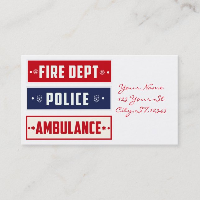 Fire Police Ambulance Thunder_Cove Business Card (Front)