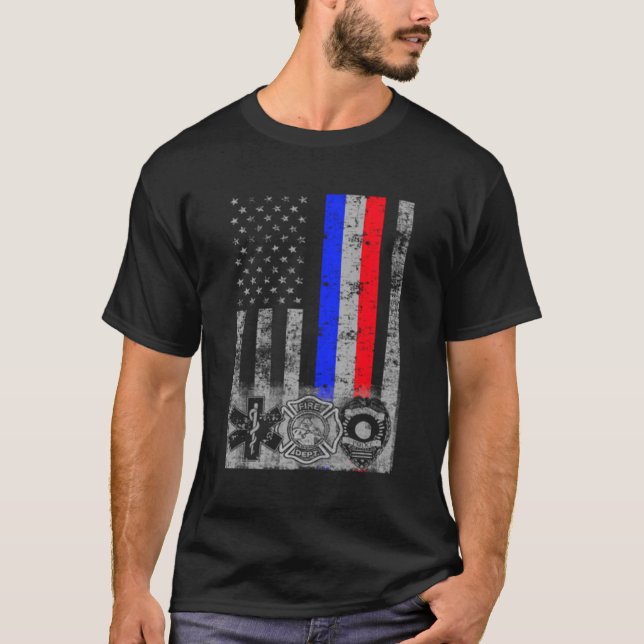 Fire Police Emt First Responder Flag T-Shirt (Front)