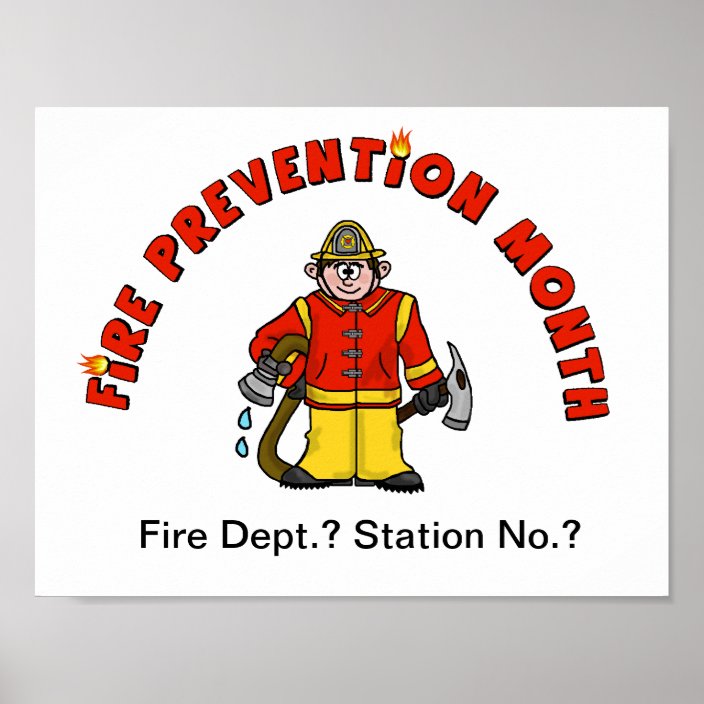 Fire Prevention Month Cartoon Fireman Poster
